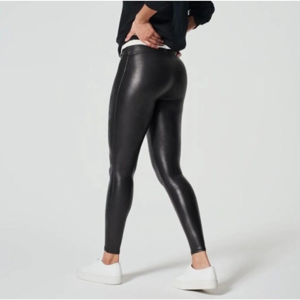 SPANX Women’s Faux Leather Textured Black Leggings Plus Size 1X